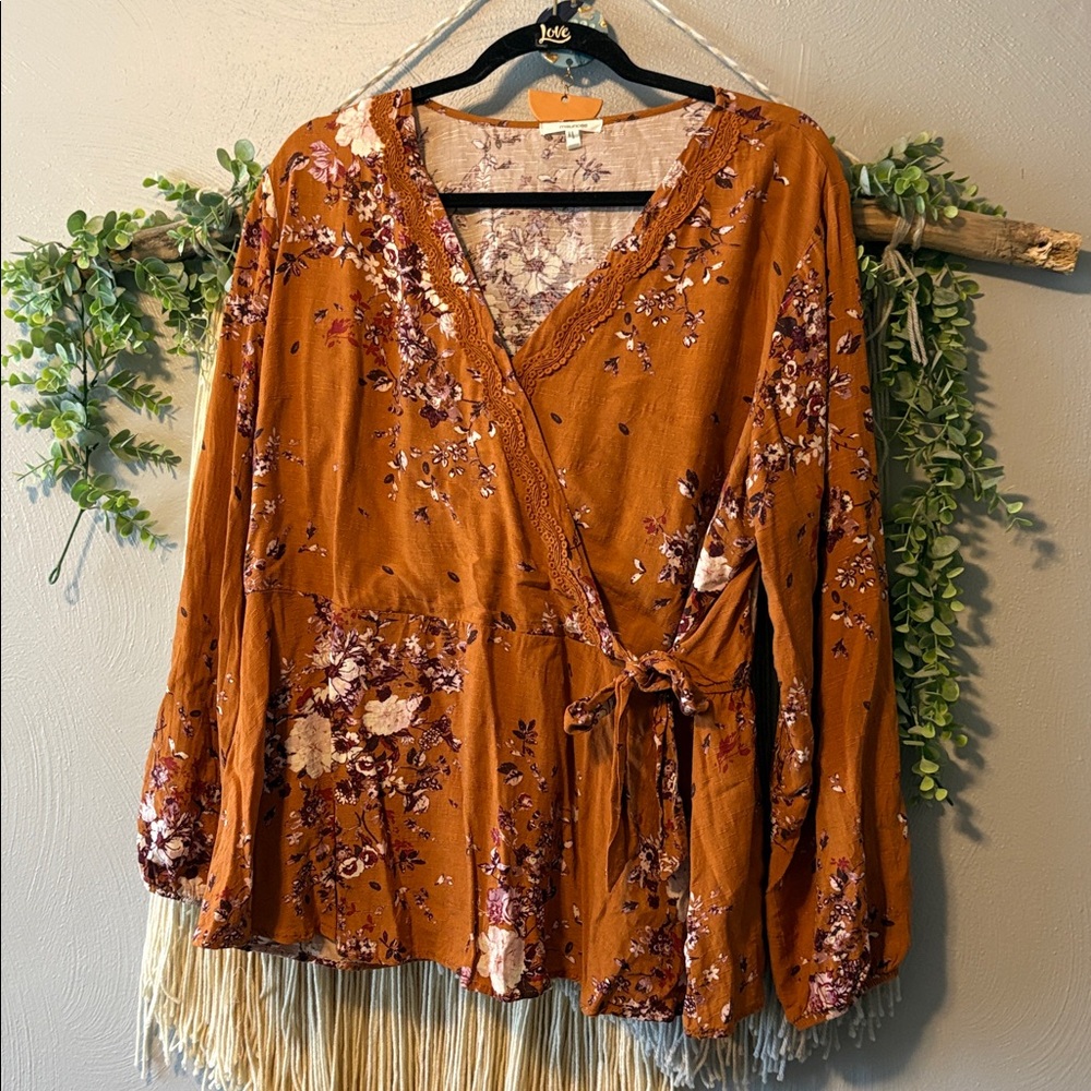Maurices Floral Blouse in Rust and Cream